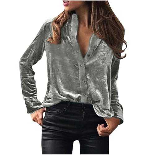 Keepink Ladies Tops Womens Long Sleeve Velvet Shirts Tops Button Down Lapel Dressy Casual Blouses with Pocket Vintage Elegant Tunic Top Jacket Going Out Work Office Outfits
