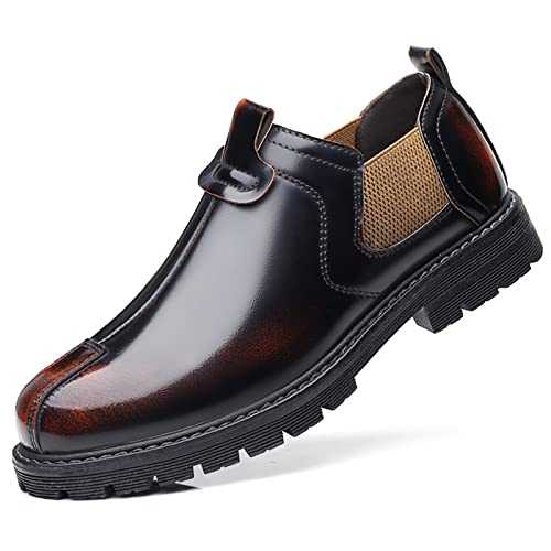 ETZRYSYB Mens leather shoes Men's casual loafers spring work shoes moccasins thick-soled men's shoes comfortable and breathable(Brown,8.5 UK)
