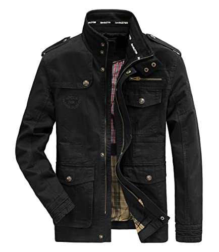 MERCIYD Men's Classic Jacket Pure Cotton Military Stand Collar Coat Cotton Leisure Pockets Casual Coat