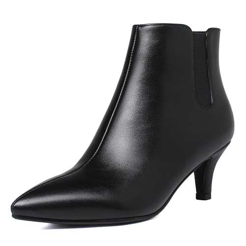 Womens Pointed Toe Kitten Heel Ankle Booties Mid Heels Stiletto Ankle Boots Elastic Side Zipper Dress Walking Short Booties