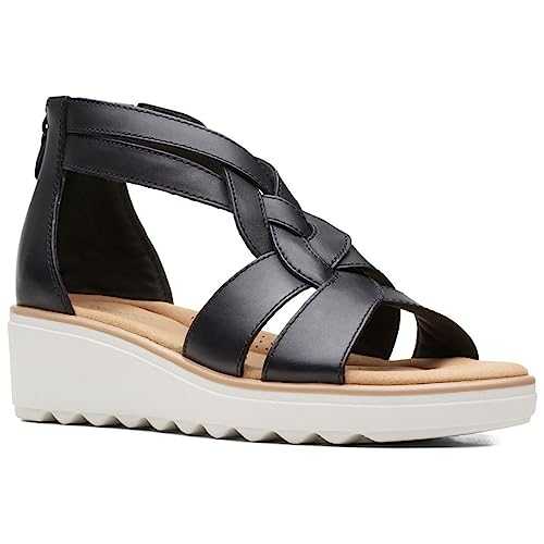 Women's Jillian Bright Wedge Sandal, Black Leather, 4 UK
