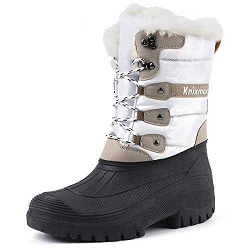 Knixmax Women's Men's Snow Boots Winter Shoes Waterproof Soles Fur Lined Lace-Up Mucker Stable Yard Boots for Outdoor Walking Hunting Horse Riding
