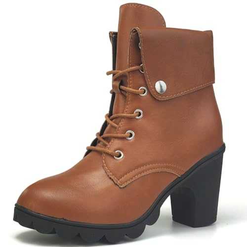 Dernolsea Ladies Ankle Boots, Lace Up Chunky Platform Block Heeled Ankle Boots for Women