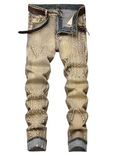 YIHUILONG Men's Stretch Slim Fit Jeans Ripped Skinny Straight Leg Distressed Comfort Flex Waist Fashion Biker Denim Pants