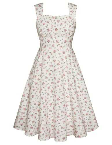 Belle Poque Summer Dresses for Women UK Square Neck Sleeveless A-Line Midi Dress Casual Tea Party Dress with Pockets