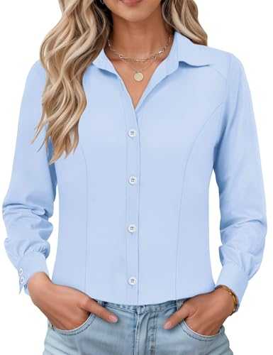IECCP Womens Long Sleeve Dress Shirt Slim Fit Formal Button Down Wrinkle Free Blouse Stretch Work Office Casual Tops 2025