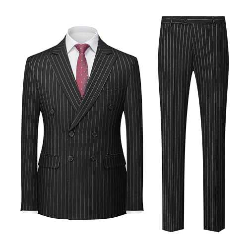 MOGU Mens Double Breasted Pinstripe Suit 2 Piece Slim Fit Tuxedo Formal Jacket and Pants for Business Wedding Prom