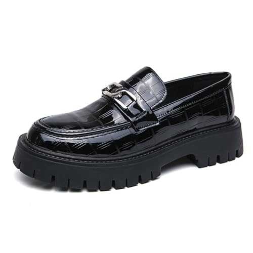 crazynekos Men's Leather Platform Chunky Slip-On Penny Loafers Classic Round Toe Soft Sole Business Casual Formal Work Shoes