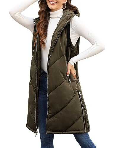 UMIPUBO Womens Gilet Jacket Longline Quilted Hooded Long Gilet Winter Thick Sleeveless Zip Up Long Coat Body Warmer Padded Vest Waistcoat Outwear for Ladies