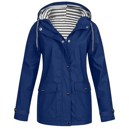 Women Coat Women Solid Rain Jacket Outdoor Sportswear With Hood Ladies Coat Windproof Warm And Sunscreen Hooded Loose Coat Water Proof Hooded Raincoat Overcoat Winter Warm Jacket Hiking Trips Jacket