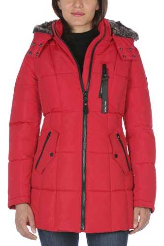 Nautica Women's Heavyweight Puffer Jacket-Faux Fur-Lined Hood Wind & Water-Resistant Winter Coat, Deep Red, M