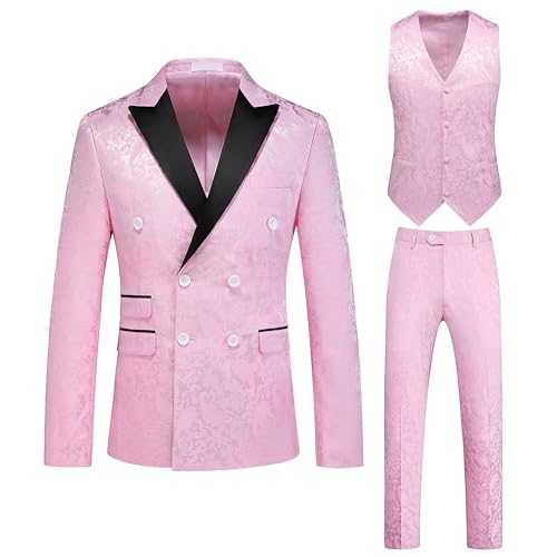 Men's Jacquard 3 Piece Tuxedo Suit Floral Slim Fit Wedding Suits Regular-fit Business Blazer