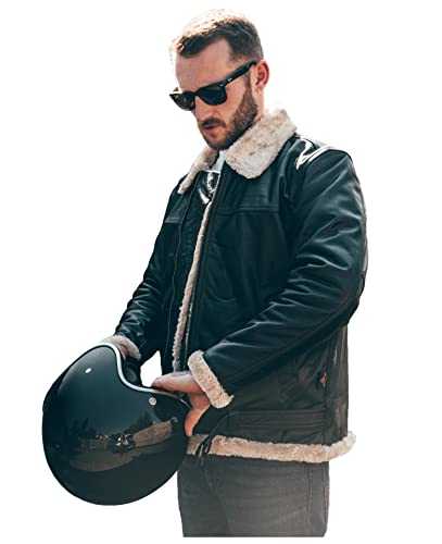 Texpeed Mens Leather Jacket Genuine Warm Winter Fur Coat - Biker Motorbike RAF Aviator Flight Bomber B3 Pilot Design Beige Fur - L