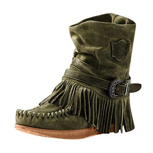 Wtouhe Women's Short Ankle Boots Fringe, Casual Fashion Breathable Round Toe Rome Retro Non-Slip Flat Shoes