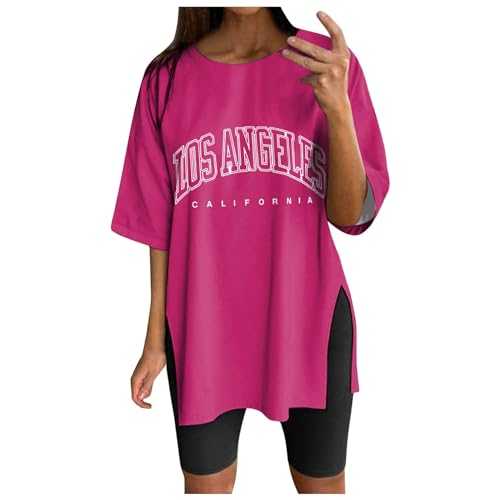 Women's Oversize Sports Shirt Short Sleeve Blouses Summer Loose Tops Functional Shirt Tunic Loose with Slits Glitter Top