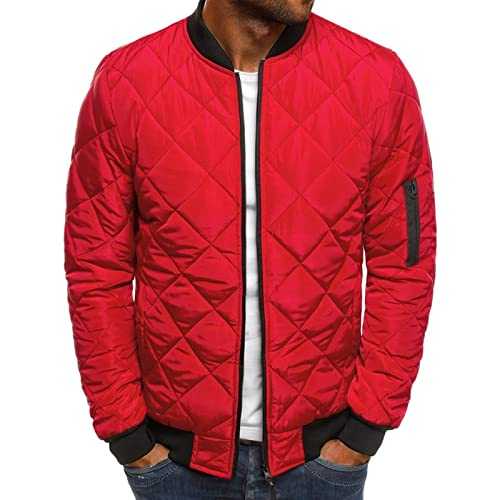 Maiyifu-GJ Men Flight Bomber Jackets Diamond Quilted Lightweight Varsity Jacket Full Zip Up Softshell Winter Warm Padded Coat