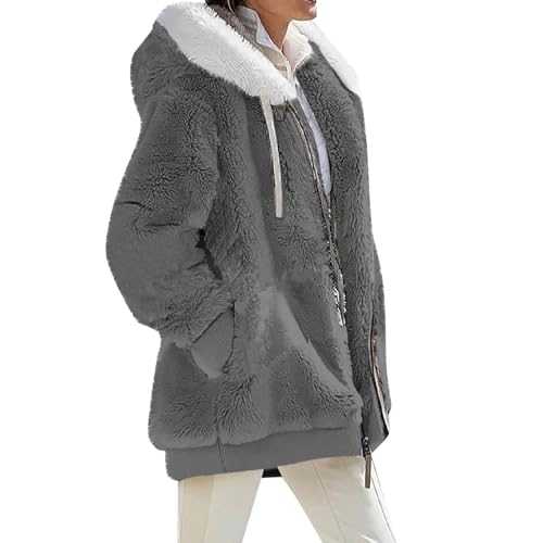 Womens Full Zip Fluffy Fleece Jacket Warm Winter Coat for Women Stylish Outdoor Ladies Jacket with Hood Pockets Hoodie Coats Soft Teddy Hooded Jumper Warm Overcoat Cardigan
