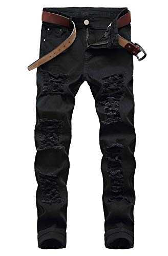CECLEAD Men's Black Ripped Skinny Slim Fit Stretch Distressed Destroyed Denim Jeans