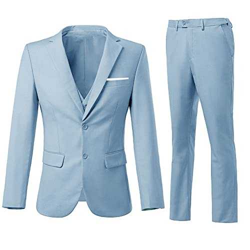 ZKHOECR Men's 3 Piece Slim Fit Suit Set, Two Button Blazer Solid Jacket Vest Pants Wedding Business Suit