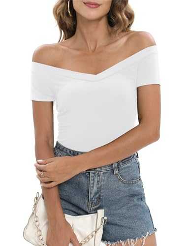 Sarin Mathews Womens Shirts Off The Shoulder Tops Sexy V Neck Slim Fit Shirts Tops Blouses