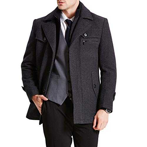Mens Winter Trench Coat Padded Wool Peacoat Casual Thick Military Coats with Removable Inner Collar