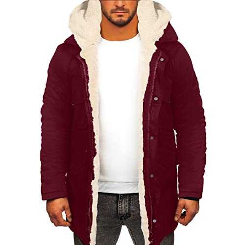 Cocila Wool Winter Coats Coat Lapel Collar Long Sleeve Padded Leather Jacket Vintage Thicken Coat Sheepskin Jacket Mens Full Length Raincoat Duster Coat Men Long