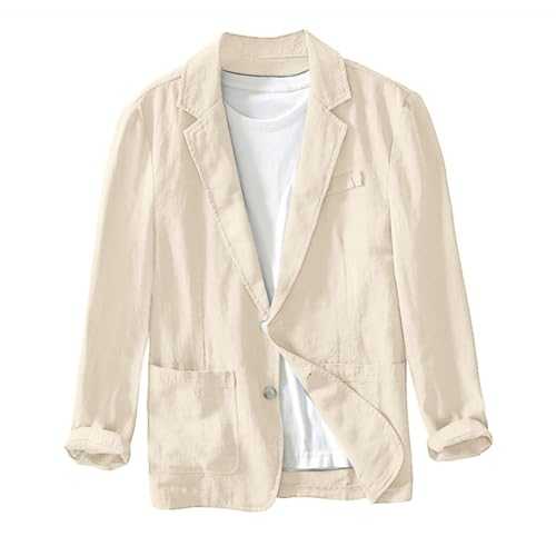 Men's Linen Blazer Jacket, Business Office Blazer, Turn-Down Collar Solid Color Blazer Jacket, Loose Simple Versatile Suit Jacket Casual Sport Coat Top Two Button Down with Double Pockets