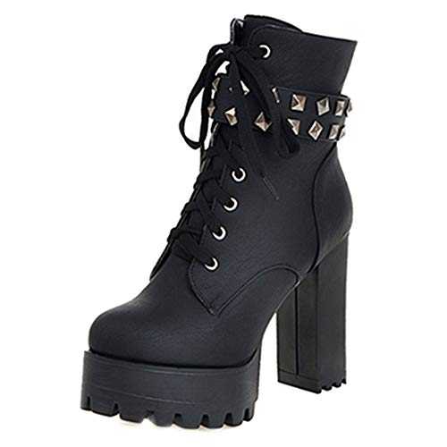 SJJH Women Ankle Boots with High Chunky Heel and Thick Platform