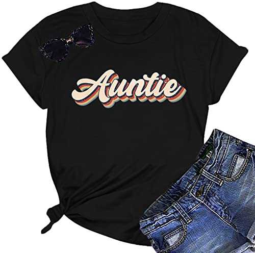 Auntie Women's T-Shirt Cute Love Heart Print Bless Aunt Tops Tees Casual Short Sleeve Vacation Shirts Tops