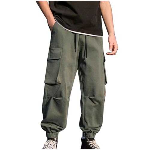 Clearance Men’s Cargo Trousers Drawstring Work Pants Elasticated Waist Combat Trousers Straight Leg Tactical Pants with Multi Pockets Tracksuit Bottoms Comfortable Fit Joggers Casual Formal Sweatpants