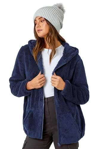 Roman Hooded Sherpa Fleece Jacket for Women UK - Ladies Autumn Everyday Winter Holiday Long Sleeve Soft Zip Front Comfy Pocket Detail Soft Feel Daywear Coats