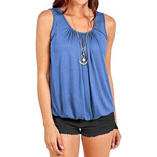 Ladies Plain Loose Fit Summer Jersey Sleeveless Bubble Vest Top with Free Necklace Black Coral Denim Blue Fuchsia Silver Grey Khaki Lemon Nude Navy White Red Royal Blue Camel