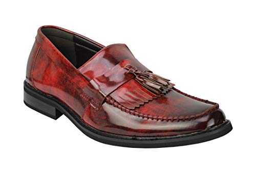 Mens Vintage Polished Leather Tassel Loafers Retro MOD Shoes in Oxblood, Black