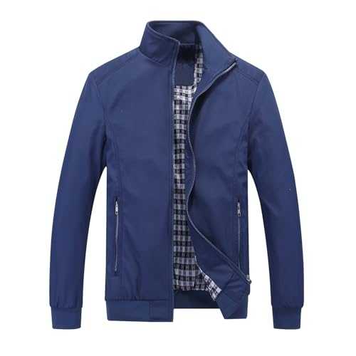 SUKUTU Mens Bomber Jackets Stand Collar Casual Coat Lightweight Windbreaker Outdoor Outwear with Zip Pockets