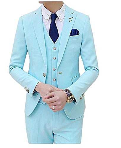 Men's Classic 3 Piece Prom Blazer Vest Pants Slim Fit Suit Blue M