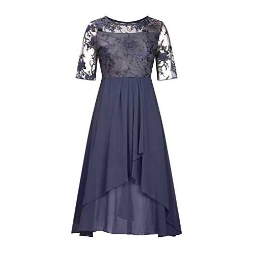 AMDOLE Womens Dresses Embroidery Lace Chiffon Dress Mock Dress Summer Dresses for Women UK