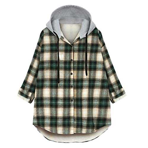 Checked Jacket Women's Winter Lined Shirt Jacket Women's Checked Large Size Wooden Faller Jacket Fleece Lined Hooded Jacket Vintage Fleece Jacket Elegant Checked Coat Spring Winter Mountain Jacket