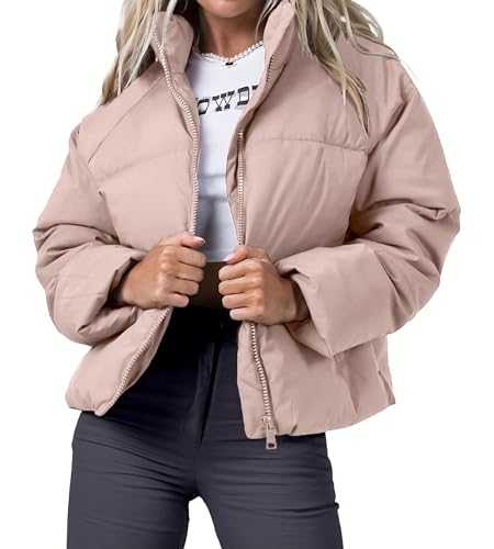URMOSS Women's Winter Cropped Puffer Jacket 2023 Long Sleeve Lightweight Zip Short Jacket Coat with Pockets
