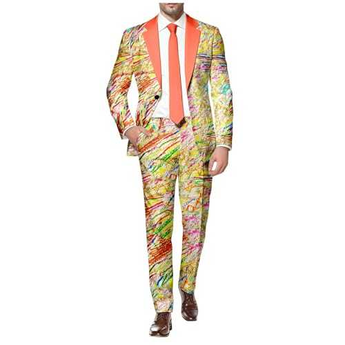 Mens Rainbow Suit Pride Clothes 2 Piece Suits One Button Notched Lapel Slim Fit Tuxedo Suit Blazer Trousers Set Party Costume