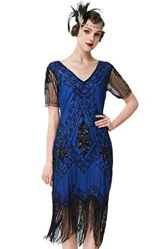 BABEYOND 1920s Art Deco Fringed Sequin Dress Roaring 20s Flapper Fancy Dress Gatsby Costume Dress