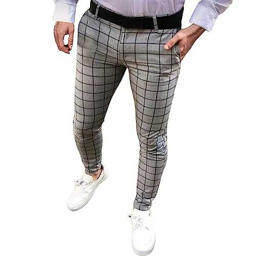 Men's Striped Slim Fit Flat Front Dress Pants Stretch Suit Pants Business Casual Long Pants Trousers with Pockets