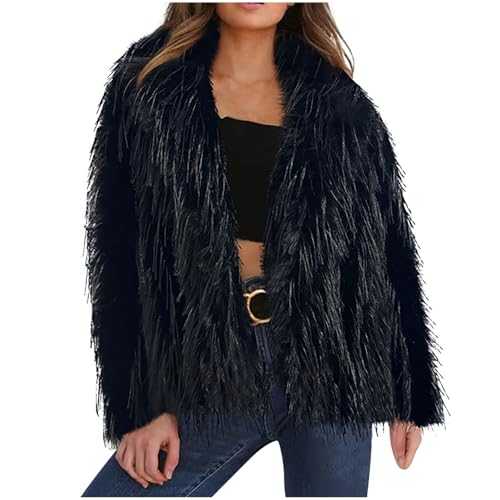Vguukv Women's Fluffy Plush Coat Jackets Shaggy Outwear Solid Color Open Front Cardigans Jackets Casual Stylish Hoodless Coats UK Clearance