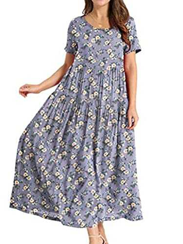 Achinel Women's Floral Dresses Short Sleeve Bohemian Maxi Dress Loose Party Holiday Long Swing Dress Summer Beach Sundress