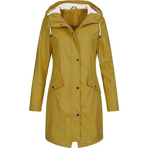duxyoz Lightweight Waterproof Jacket Women Plus Size Long Rain Jackets Windbreaker Breathable Windproof Outdoor Coats Women'S Raincoats With Hood Hooded Rain Coats Classic Elegant Trench Jacket