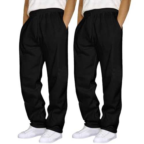 Pack of 2 Mens Jogging Sweatpants with Drawstring Solid Tracksuits Bottoms Straight Wide Leg Casual Trousers for Mens UK Gym Sports Activewear Lounge Pants Soft Men's Joggers Baggy Trouser