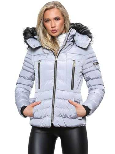 shelikes Womens Jacket Ladies Quilted Winter Hooded Coat Faux Fur Jackets With Detachable Hood