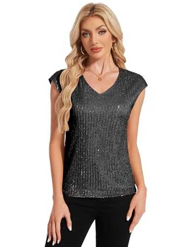 HANERDUN Women’s Sequin Sparkly Vest Tops Sleeveless V-Neck Party Tops Camisole Tank Top for Parties Nightclubs Dating