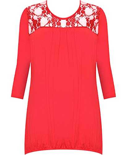 WearAll New Ladies Lace Round Neck Evening Top Womens Pleated 3/4 Sleeve Plus Size 12/14, 16/18, 20/22, 24/26