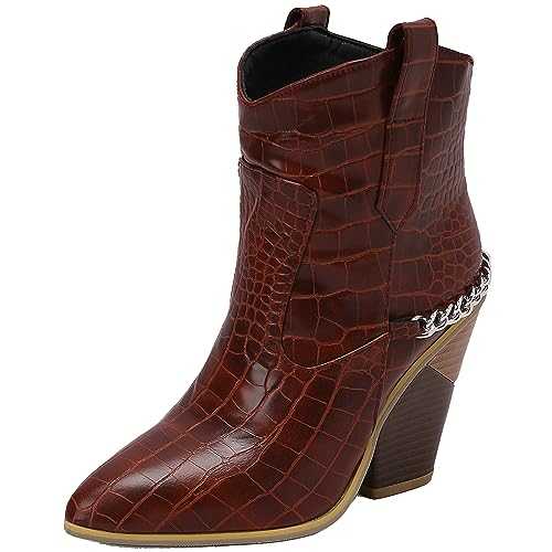 CHICMARK Women Fashion Wedge Cowboy Boots Pointed Toe Western Ankle Boots