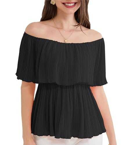 GRACE KARIN Women Summer Off The Shoulder Tops Short Sleeve Peplum Elastic Waist Blouses